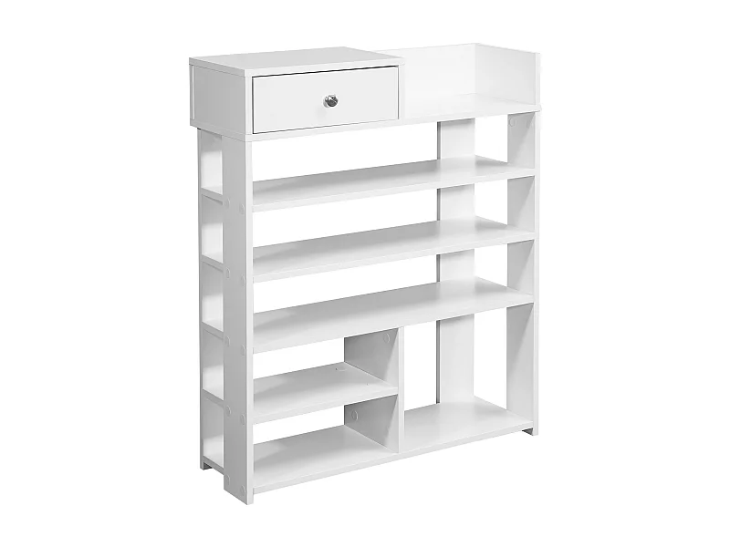design schoenenrek 75 x 92,5 x 24 cm  wit | Hoge plank met 7 vakken | Plank met lade