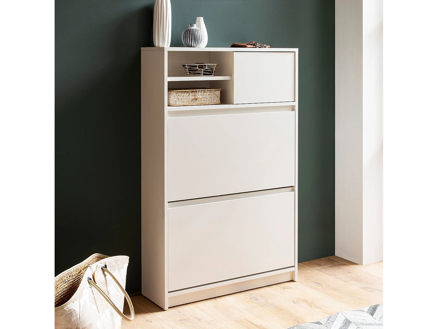 Schoenenkast Wit 71x110x24 cm Schoenenrek Gesloten, Schoenenkist Modern, Halkast met Plank, Schoenenopberger Halkist voor Schoenen Hoog