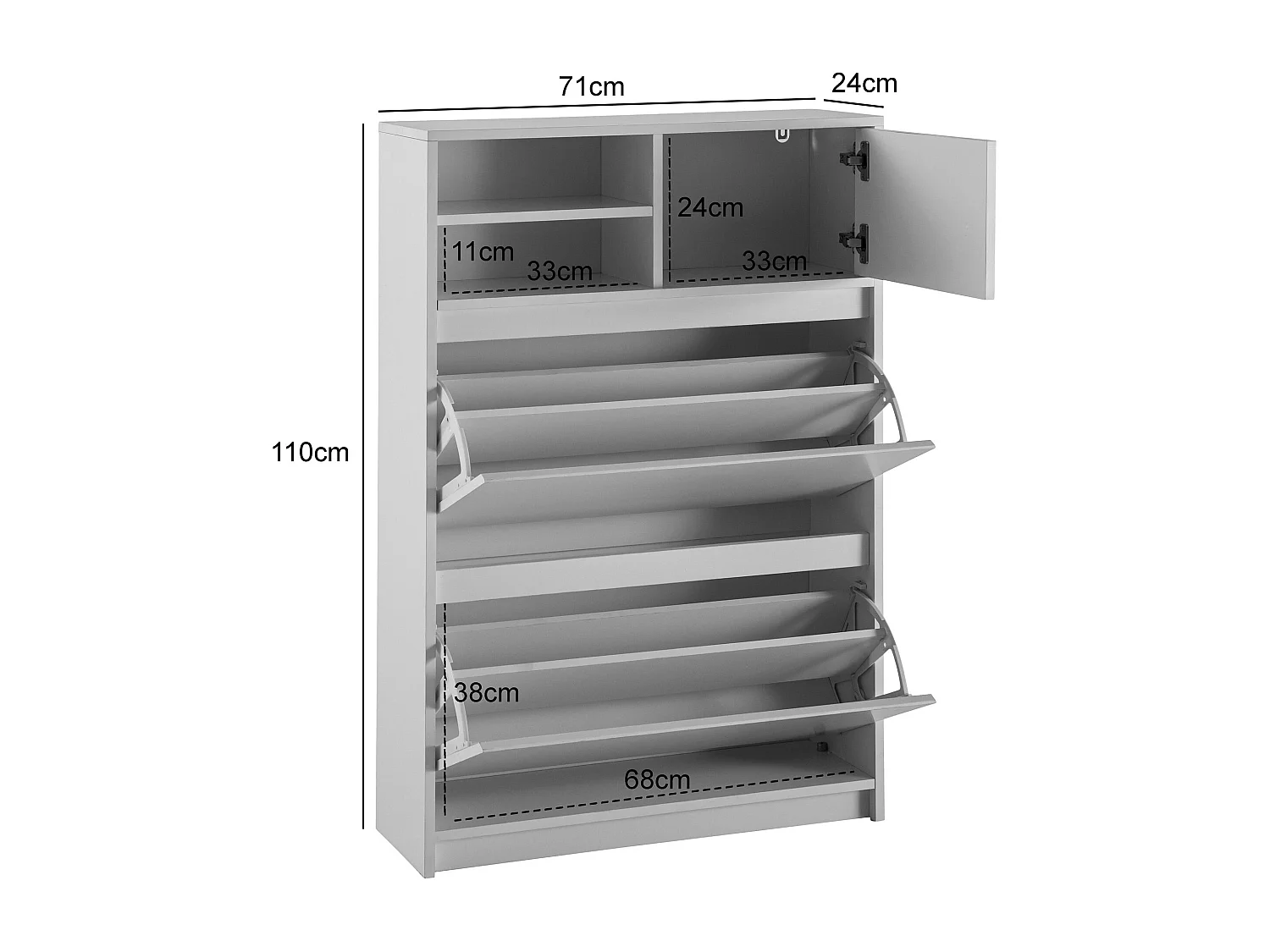Schoenenkast Wit 71x110x24 cm Schoenenrek Gesloten, Schoenenkist Modern, Halkast met Plank, Schoenenopberger Halkist voor Schoenen Hoog