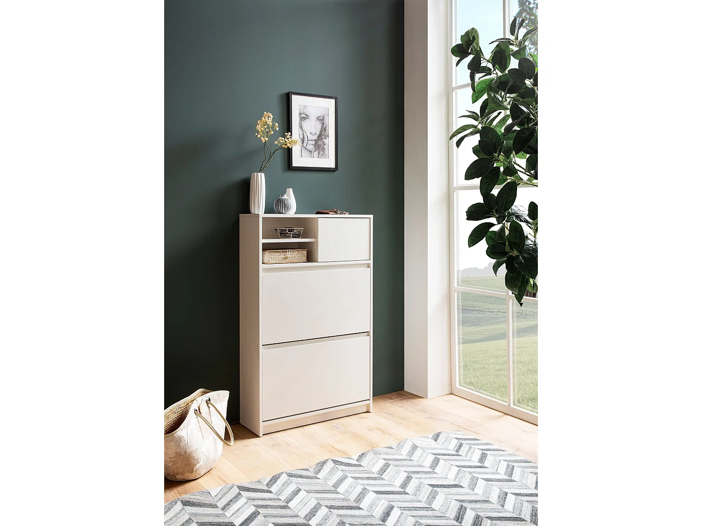 Schoenenkast Wit 71x110x24 cm Schoenenrek Gesloten, Schoenenkist Modern, Halkast met Plank, Schoenenopberger Halkist voor Schoenen Hoog