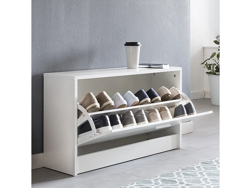 Banc à ZOEY avec siège Blanc Shoe Dumper à chaussures en bois 80 x 47 x 24 cm | Banque couloir