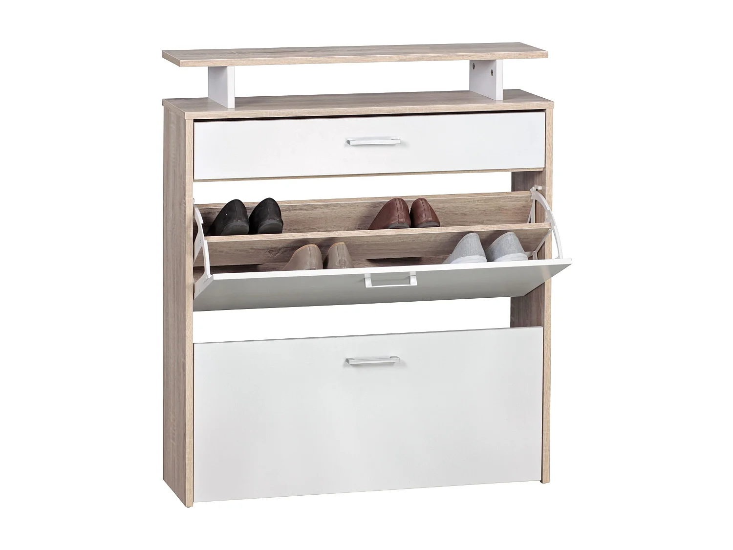 schoenenrek hout 80x95x24 cm modern Sonoma eiken | Design schoenenrek schoenenkipper smal | Schoenenkast schoenenopberger met lade | Hal kast schoenenrek plank