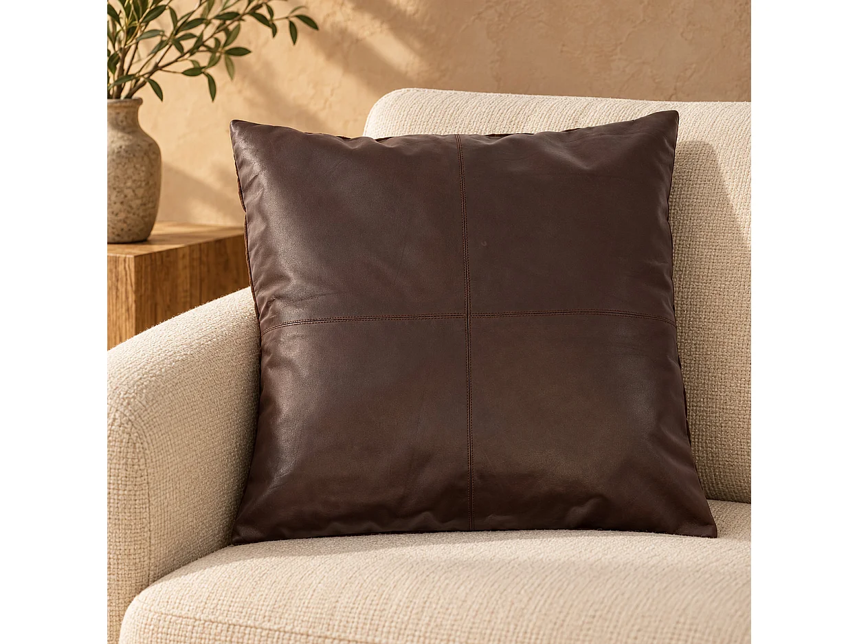 La Housse De Coussin Cuir Quatre Panneaux - Chocolat - 60x60
