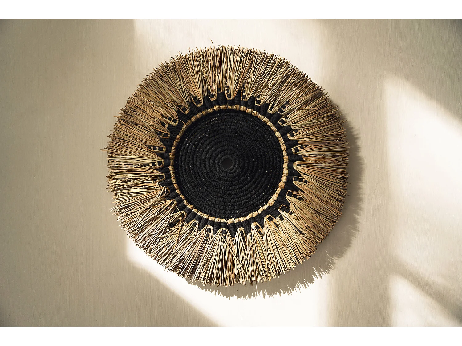 De Raffia Macramé Muurdecoratie - Naturel Zwart