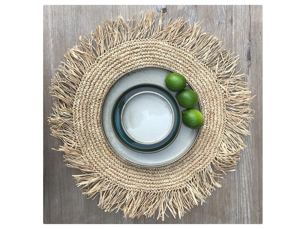 El Fringe Raffia Mantel Individual Redondo - Natural