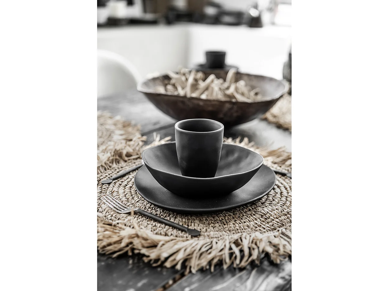 El Fringe Raffia Mantel Individual Redondo - Natural