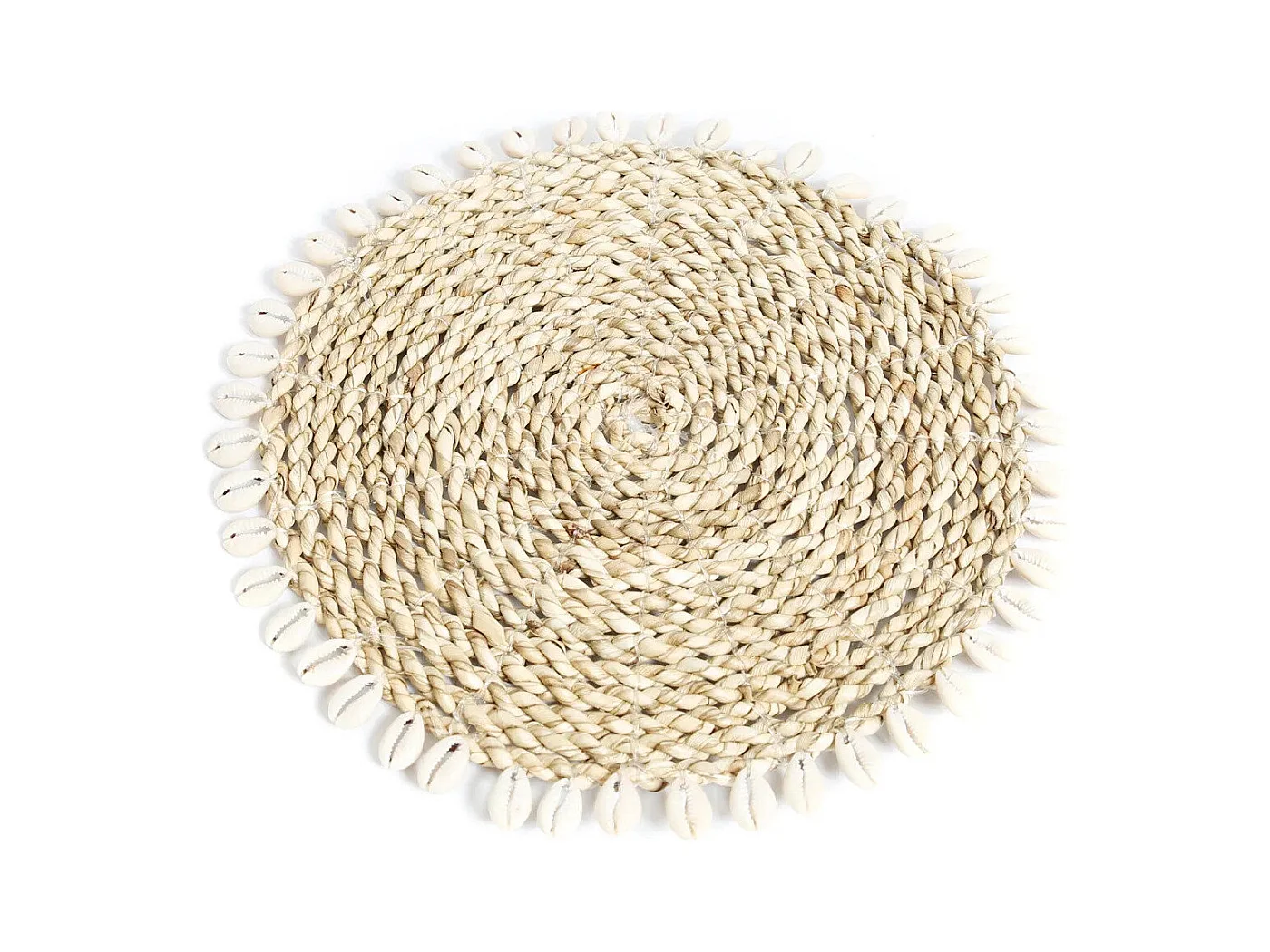 Dessous De Verre En Jonc De Mer Avec Coquillages - Naturel