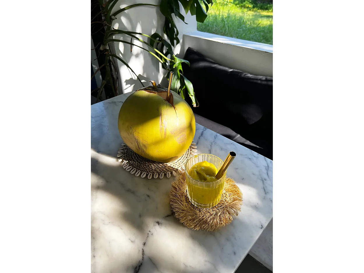 Dessous De Verre En Jonc De Mer Avec Coquillages - Naturel