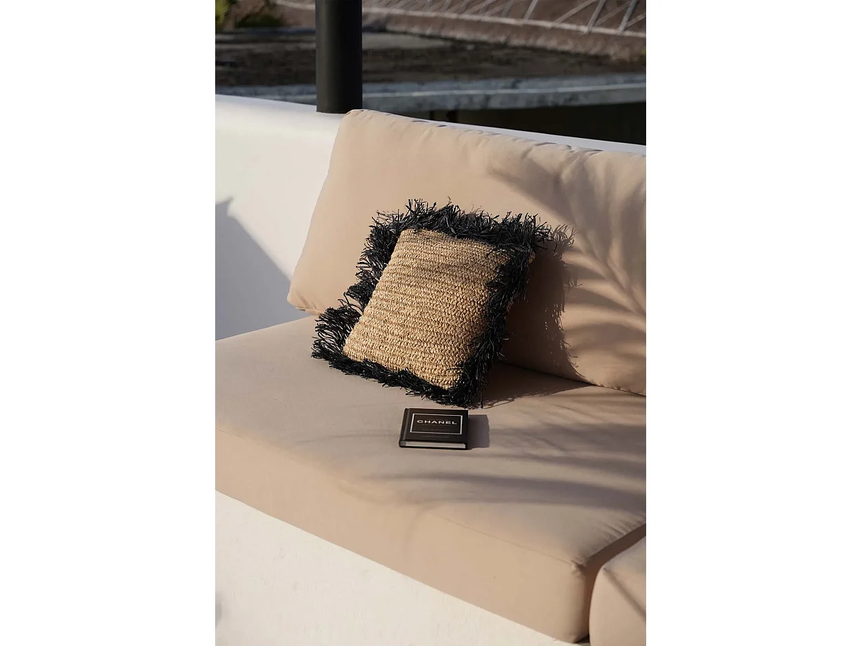 Funda De Cojín De Rafia - Negro Natural - 40x40