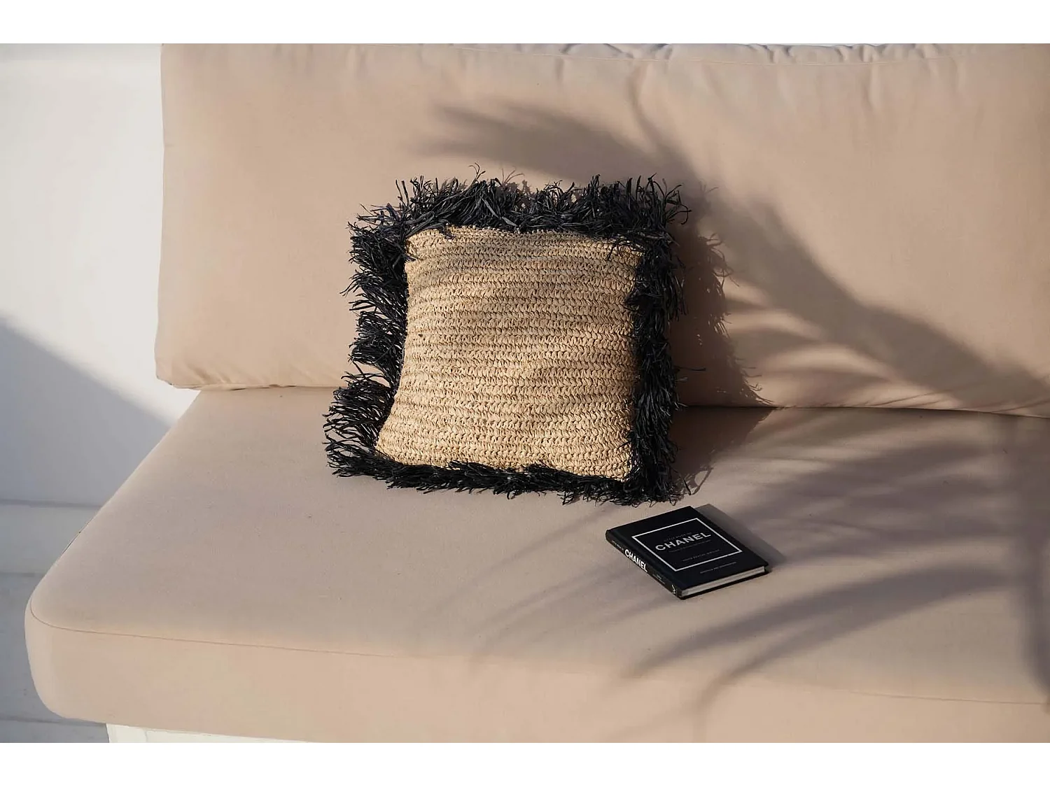 Funda De Cojín De Rafia - Negro Natural - 40x40