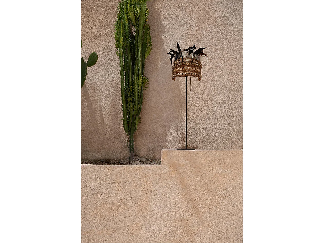 Sombrero de Plumas de Guinea sobre Pie - Negro Natural