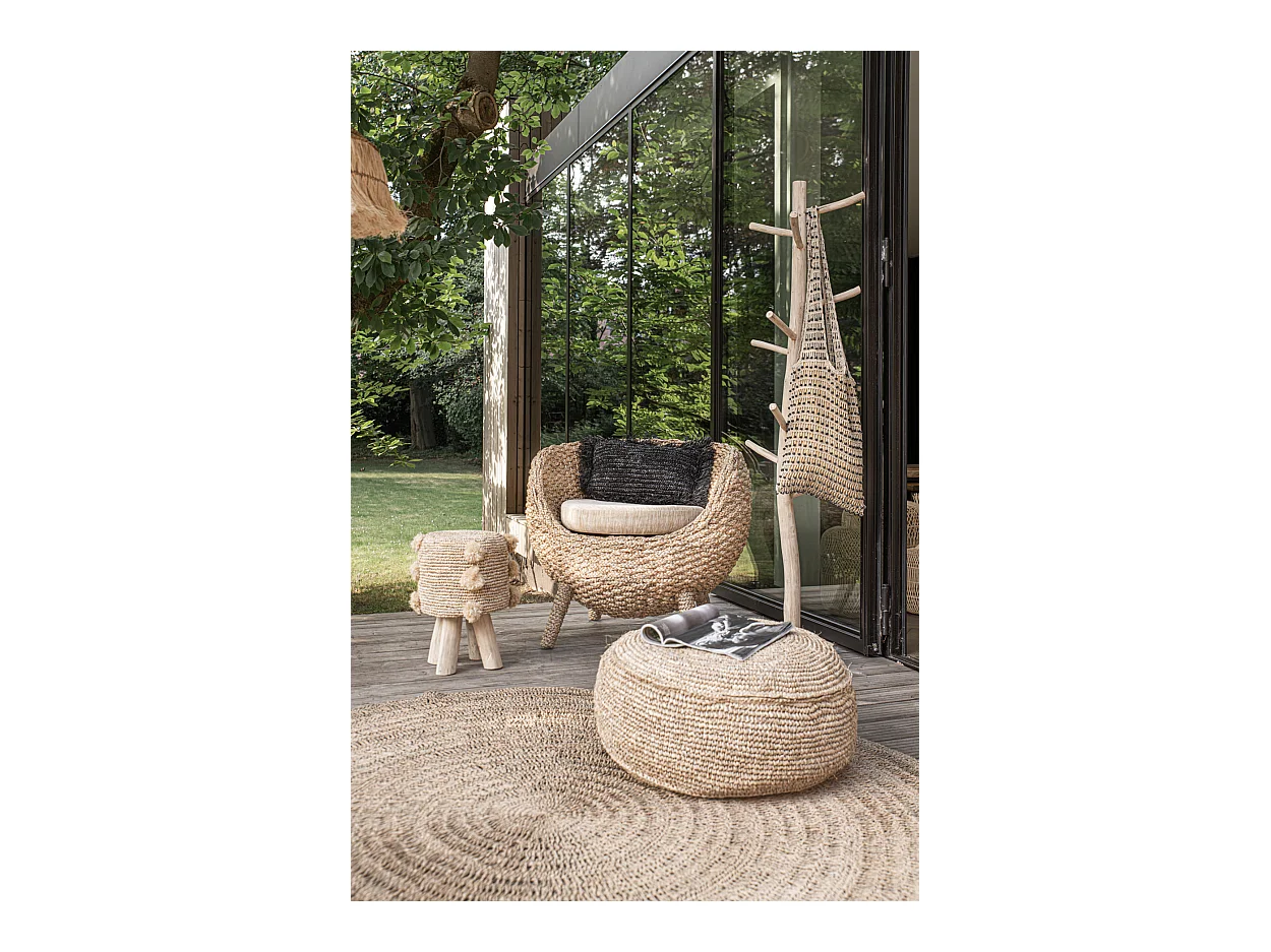 Puf Flores De Rafia - Natural