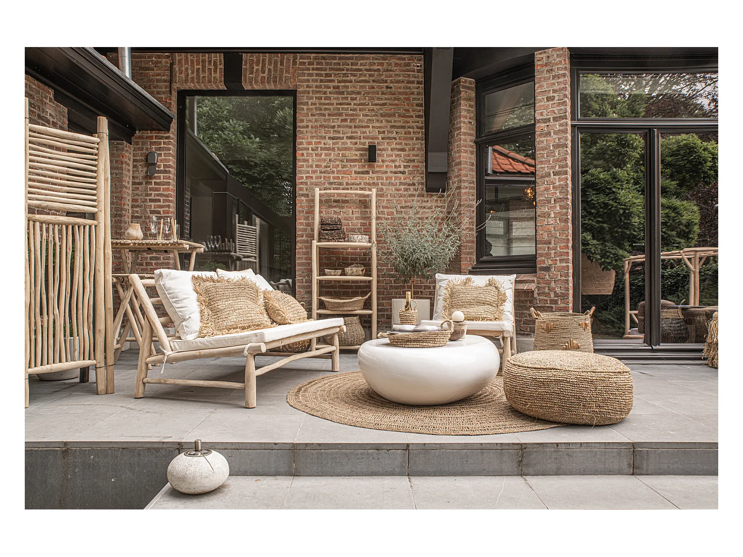 Puf Flores De Rafia - Natural