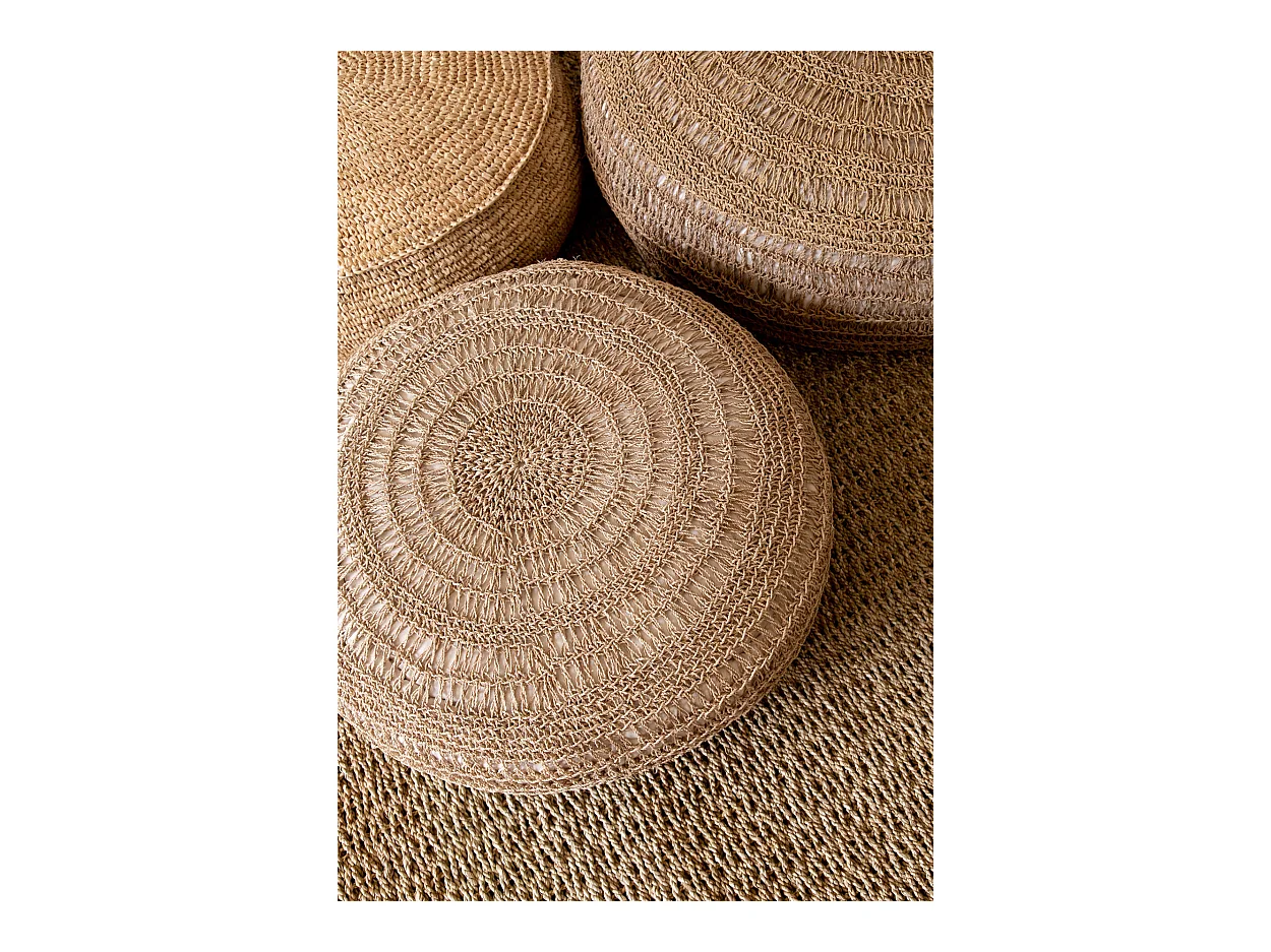 Puf Flores De Rafia - Natural