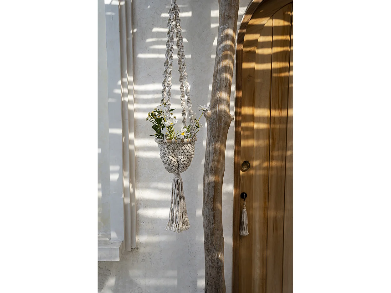 Le Porte-plante Macramé Twisted - Blanc Naturel - S