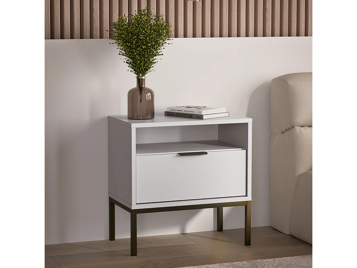 Table de chevet Seattle Blanc Pieds noirs