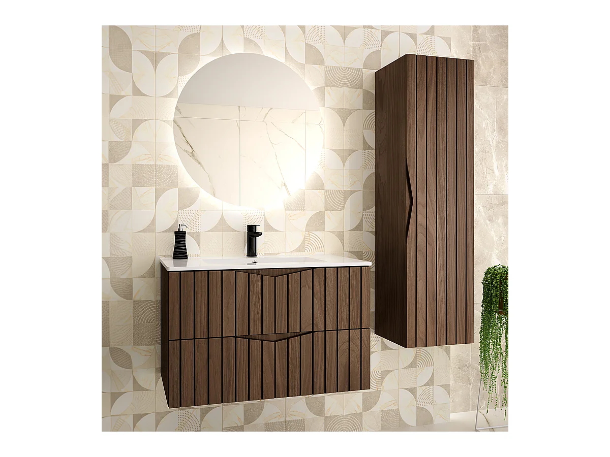 Set aus Einzelmöbel, Einbauwaschbecken 80cm und Säule Siena aus Holz und Schwarz