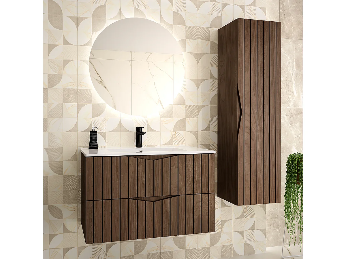 Ensemble meuble simple vasque encastrée 80cm et colonne Siena bois et noir