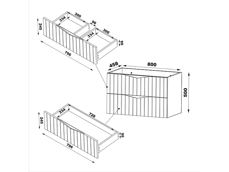 Conjunto de muebles con lavabo individual encastrado 80cm y columna Siena madera y negro