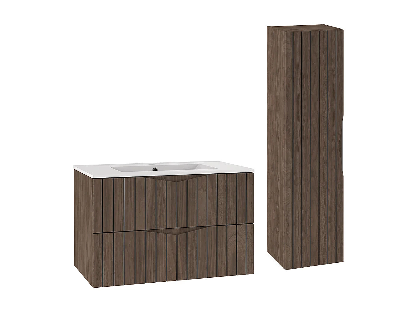 Ensemble meuble simple vasque encastrée 80cm et colonne Siena bois en zwart