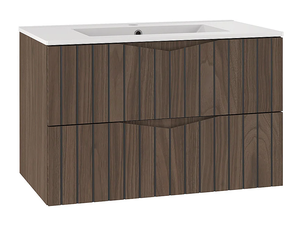 Ensemble meuble simple vasque encastrée 80cm et colonne Siena bois en zwart
