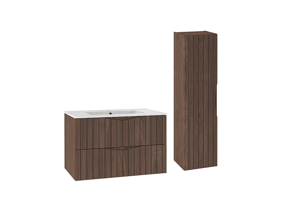 Ensemble meuble simple vasque encastrée 80cm et colonne Siena bois et noir