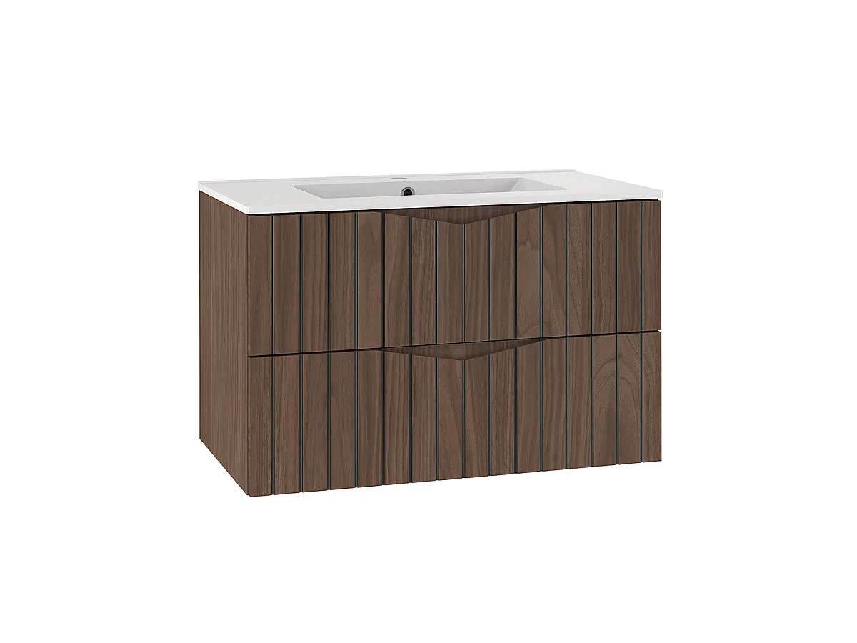 Ensemble meuble simple vasque encastrée 80cm et colonne Siena bois et noir