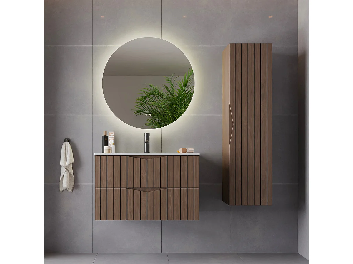 Ensemble meuble simple vasque encastrée 80cm et colonne Siena bois et noir