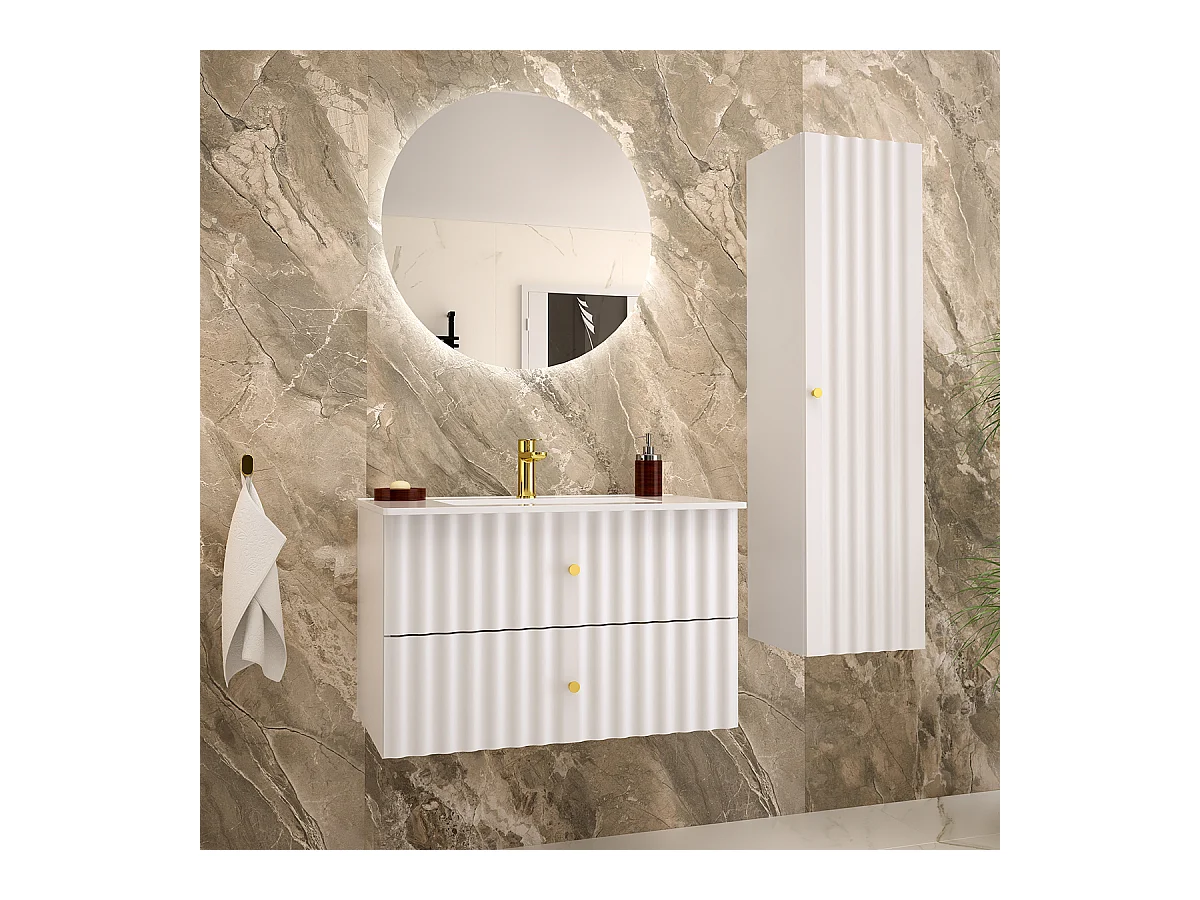 Ensemble meuble simple vasque encastrée 80cm et colonne Izae Blanc