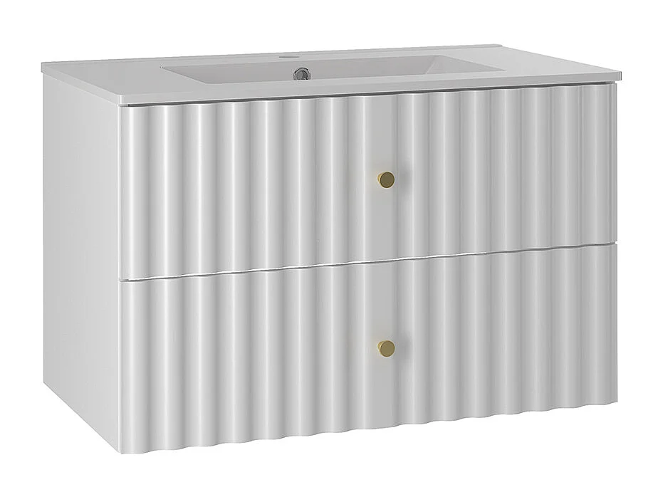 Ensemble meuble simple vasque encastrée 80cm et colonne Izae Blanc