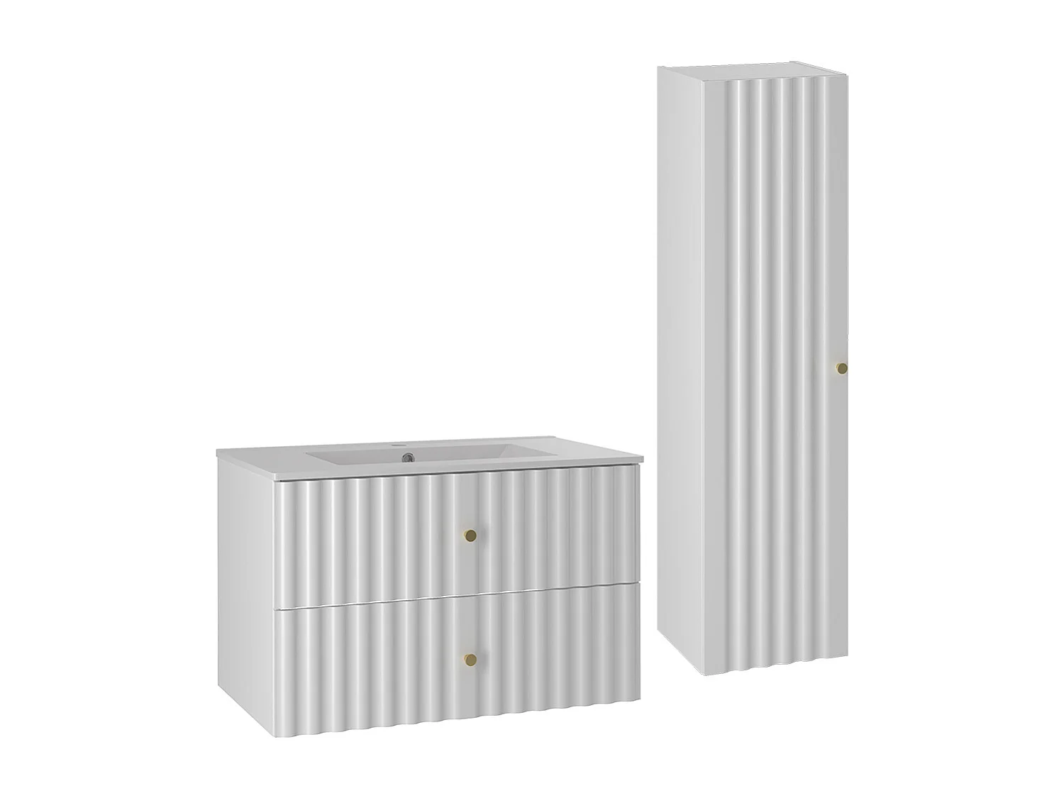 Set aus Einzelwaschtisch 80cm und Säule Izae Weiß