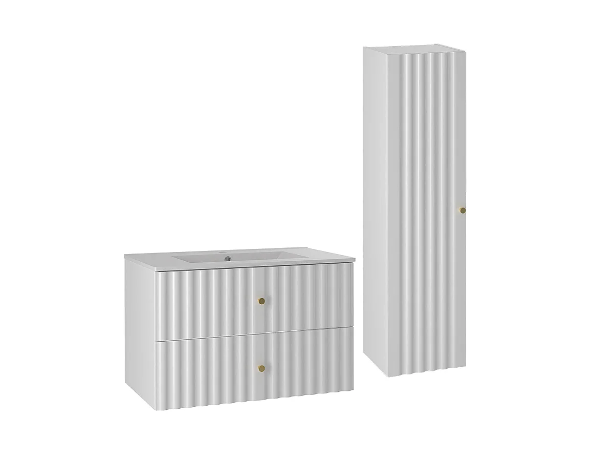 Ensemble meuble simple vasque encastrée 80cm et colonne Izae Blanc
