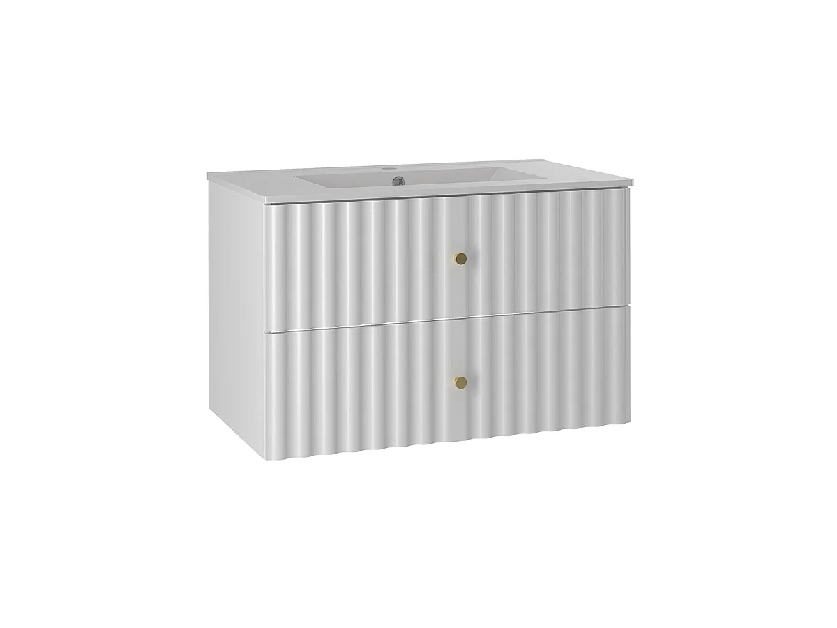 Ensemble meuble simple vasque encastrée 80cm et colonne Izae Blanc