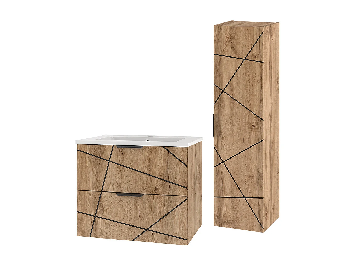 Ensemble meuble simple vasque encastrée 80cm et colonne Teren Bois