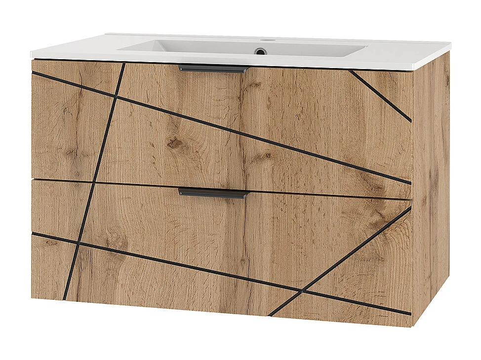 Ensemble meuble simple vasque encastrée 80cm et colonne Teren Bois