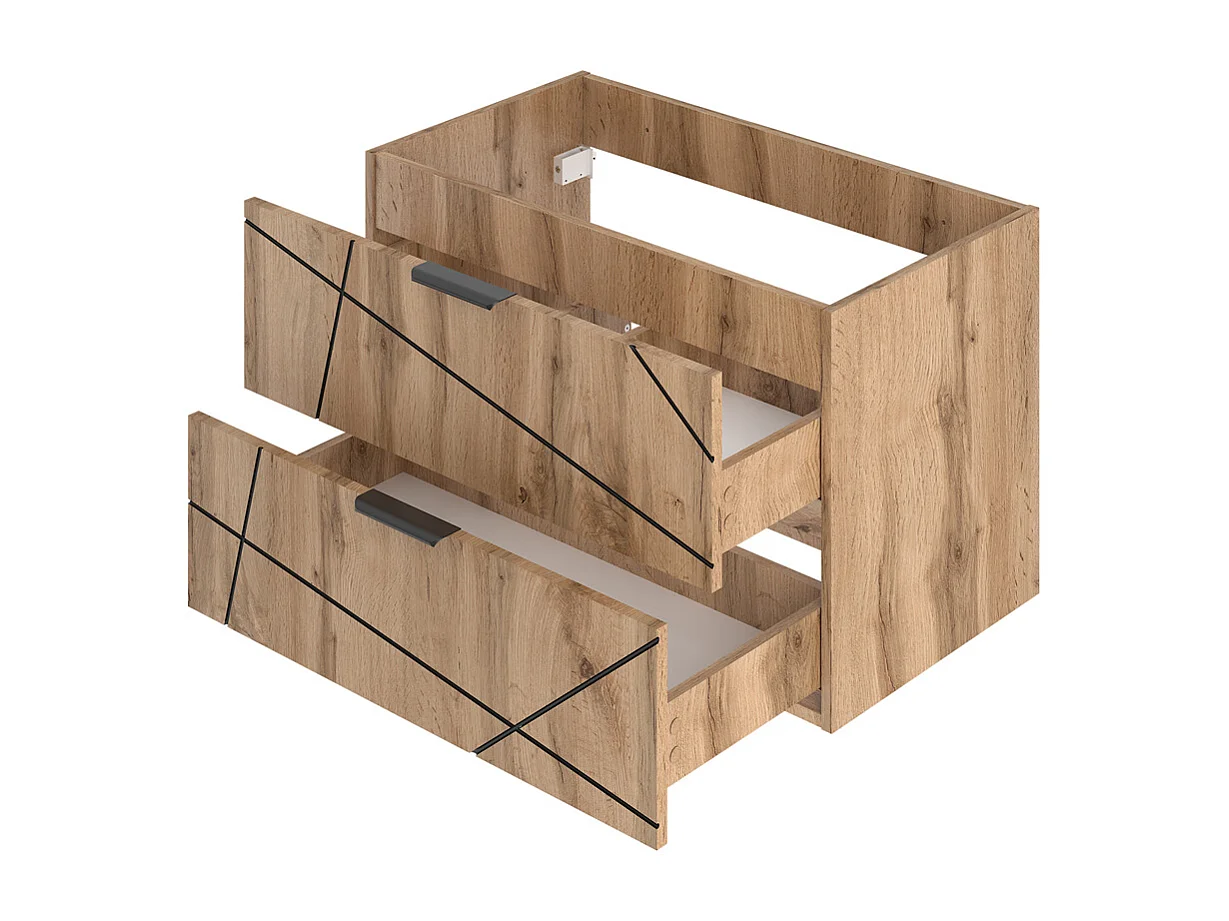 Ensemble meuble simple vasque encastrée 80cm et colonne Teren Bois