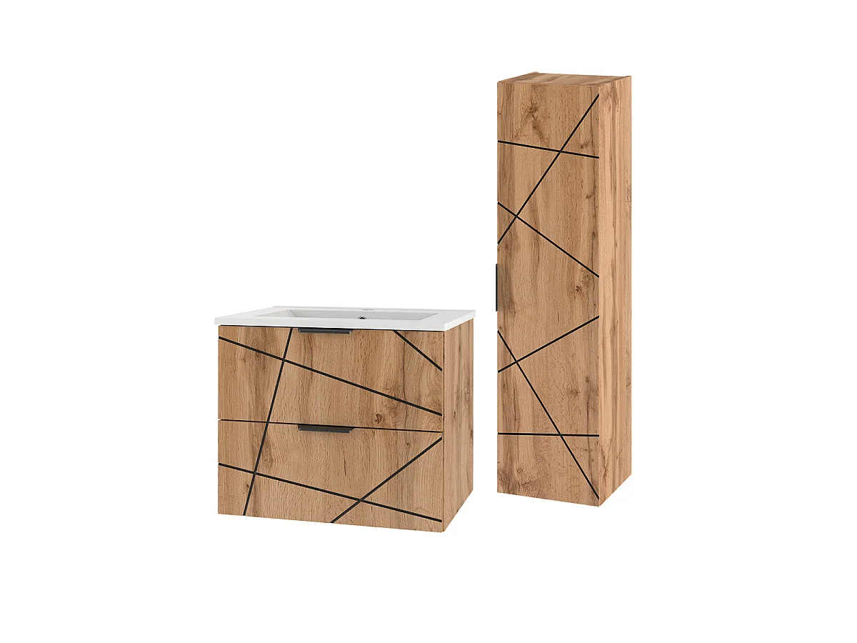Ensemble meuble simple vasque encastrée 80cm et colonne Teren Bois