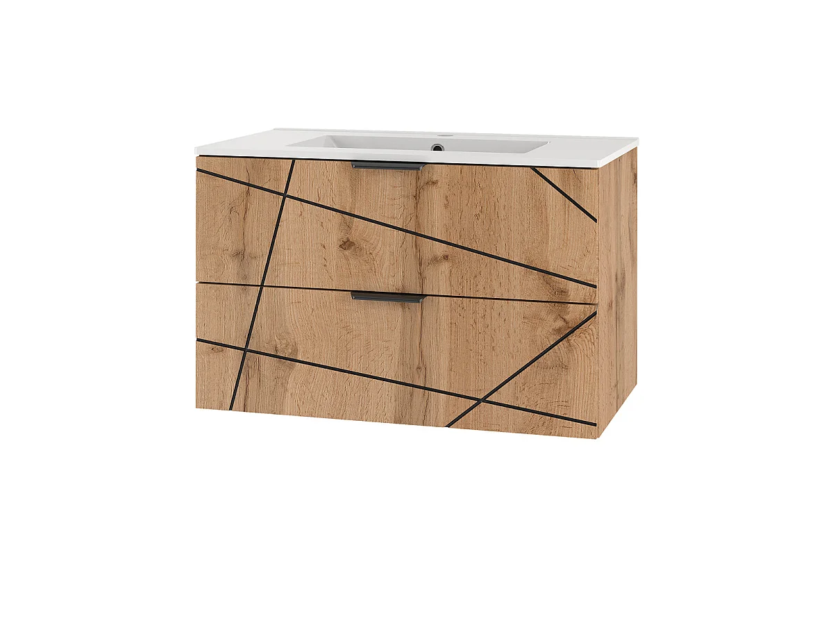 Ensemble meuble simple vasque encastrée 80cm et colonne Teren Bois