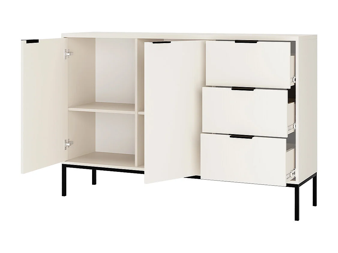 Buffet 2 portes 3 tiroirs Seattle Blanc Pieds noirs