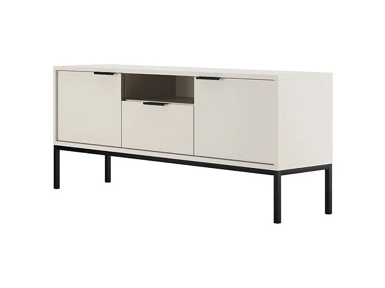 Meuble TV 135 cm Seattle Blanc Pieds noirs
