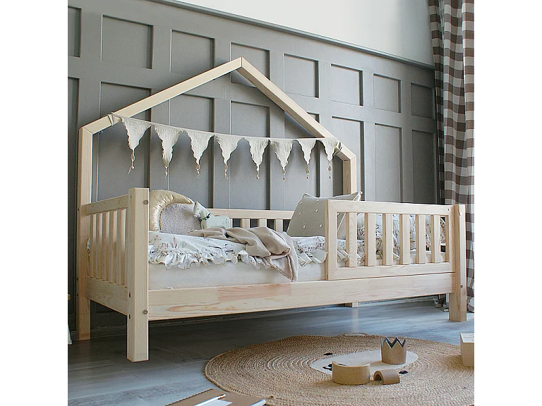 Cama de cabina 90x190 incluindo barreira e base de ripas com pés de 10 cm Léonie Bois