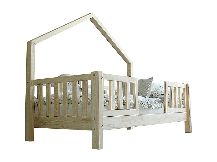 Cama de cabina 90x190 incluindo barreiras e base de ripas com pés de 10 cm Léonie Bois