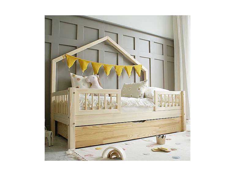 Beddenkast 90x190 barrières inclusief lattenbodem en lade Manon Bois