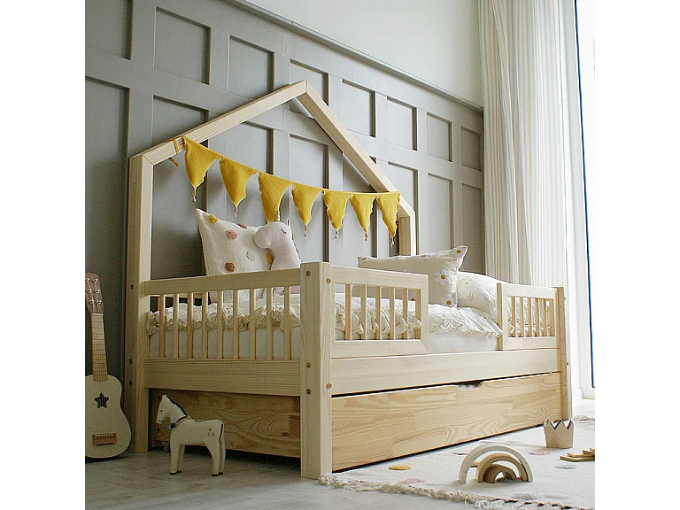 Letto a castello 90x190 barriere con rete a doghe e cassetto Manon Bois