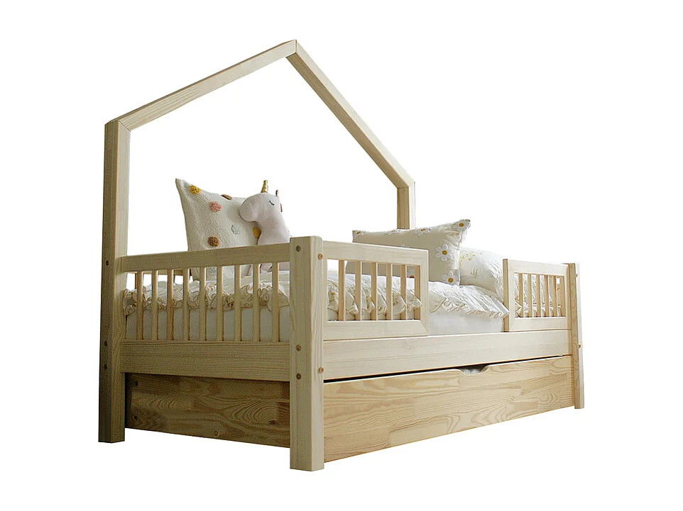 Letto a castello 90x190 barriere con rete a doghe e cassetto Manon Bois