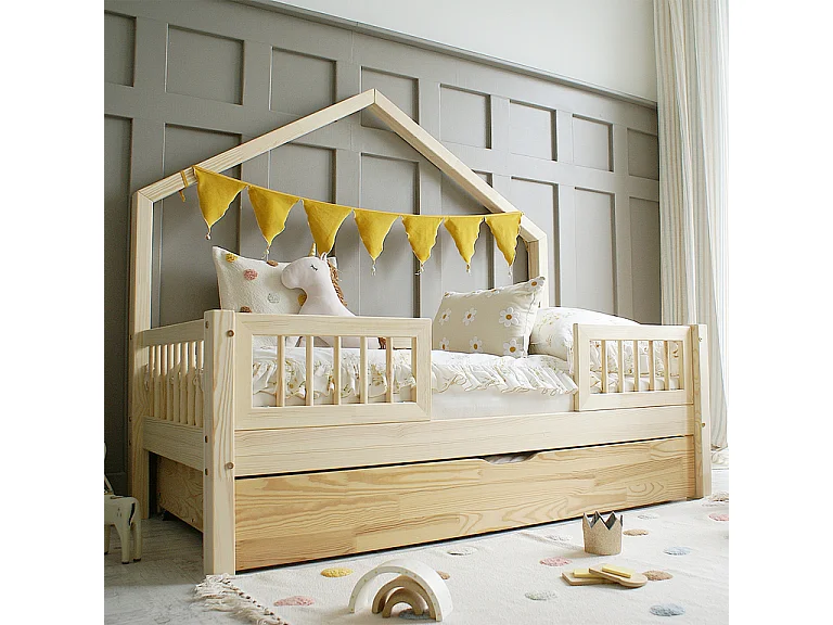 Letto a castello 90x190 barriere con rete a doghe e cassetto Manon Bois