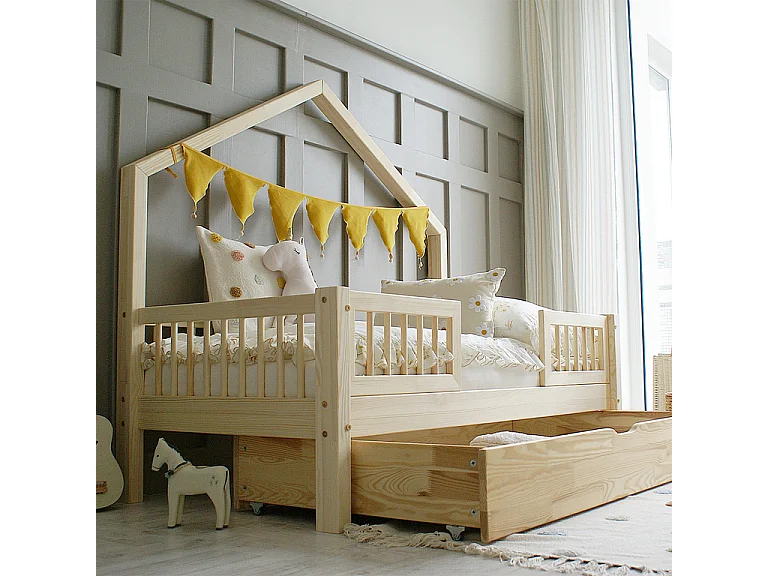 Letto a castello 90x190 barriere con rete a doghe e cassetto Manon Bois