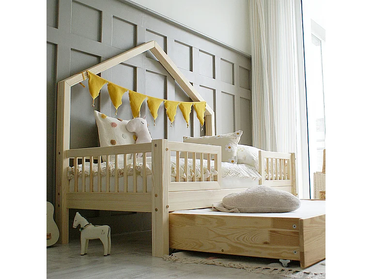 Letto a castello 90x190 barriere con rete a doghe e cassetto Manon Bois