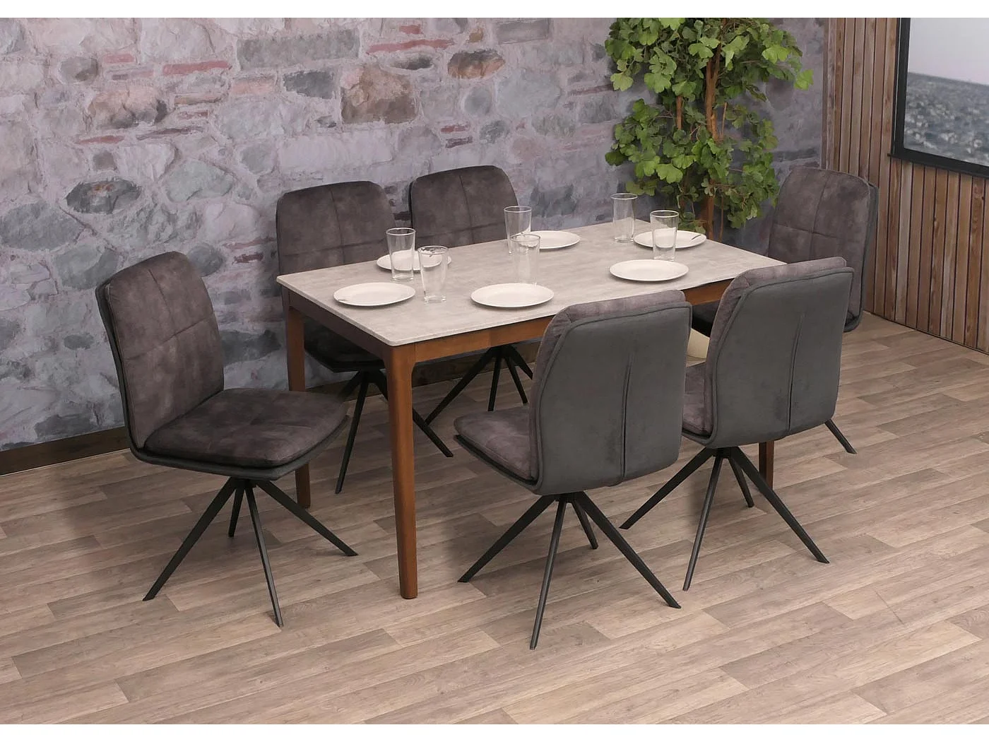 Chaise de salle à manger MCW-M68 (lot de 6),  gris foncé