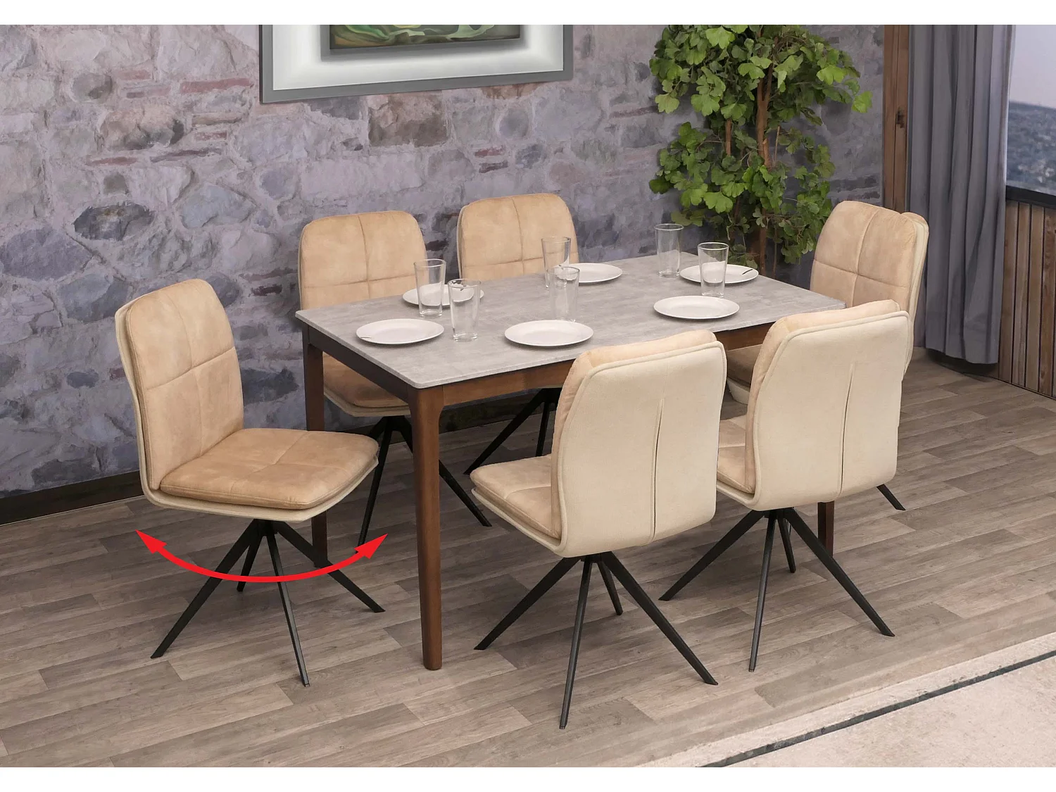 Eetkamerstoel MCW-M68 (set van 6),  beige